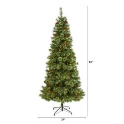 7’ White Mountain Pine Artificial Christmas Tree With 400 Clear LED Lights And Pine Cones -Artificial Flowers Sale artificial 7 white mountain pine artificial christmas tree with 400 clear led lights and pine cones nearly natural 348245