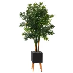 70” Areca Palm Artificial Tree In Black Planter With Stand