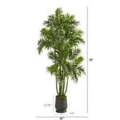 70” Areca Palm Artificial Tree In Ribbed Metal Planter -Artificial Flowers Sale artificial 70 areca palm artificial tree in ribbed metal planter nearly natural 999488