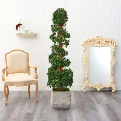 70” English Ivy Topiary Spiral Artificial Tree In White Planter (Indoor/Outdoor) -Artificial Flowers Sale artificial 70 english ivy topiary spiral artificial tree in white planter uv resistant indooroutdoor nearly natural 798984