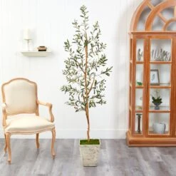 70” Olive Artificial Tree In Country White Planter -Artificial Flowers Sale artificial 70 olive artificial tree in country white planter nearly natural 677676