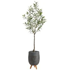 70” Olive Artificial Tree In Gray Planter With Stand