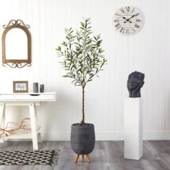 70” Olive Artificial Tree In Gray Planter With Stand -Artificial Flowers Sale artificial 70 olive artificial tree in gray planter with stand nearly natural 507829