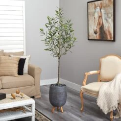 70” Olive Artificial Tree In Gray Planter With Stand -Artificial Flowers Sale artificial 70 olive artificial tree in gray planter with stand nearly natural 627303