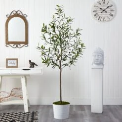 70” Olive Artificial Tree In White Tin Planter -Artificial Flowers Sale artificial 70 olive artificial tree in white tin planter nearly natural 567298
