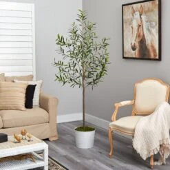 70” Olive Artificial Tree In White Tin Planter -Artificial Flowers Sale artificial 70 olive artificial tree in white tin planter nearly natural 587106