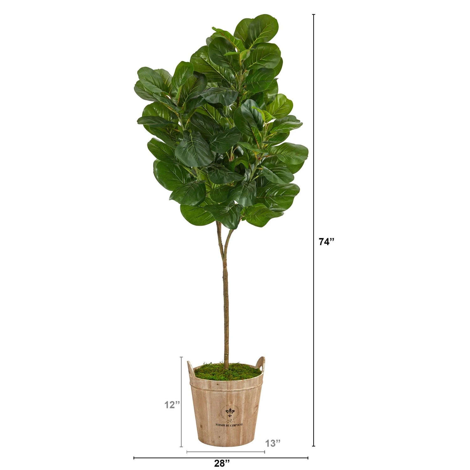 74” Fiddle Leaf Fig Artificial Tree In Farmhouse Planter 4 74” Fiddle Leaf Fig Artificial Tree In Farmhouse Planter - Image 2