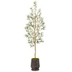 74” Olive Artificial Tree In Ribbed Metal Planter