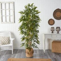 75” Bamboo Artificial Tree In Handmade Natural Jute Planter With Tassels -Artificial Flowers Sale artificial 75 bamboo artificial tree in handmade natural jute planter with tassels nearly natural 140855