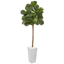 75” Fiddle Leaf Fig Artificial Tree In White Planter