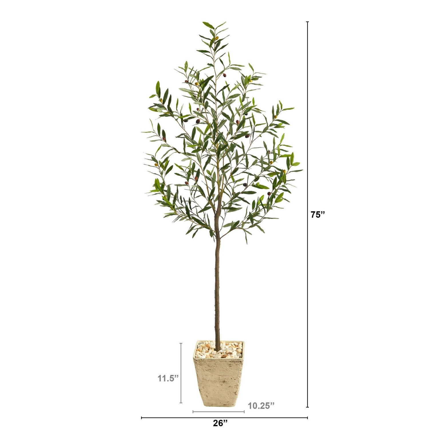 75” Olive Artificial Tree In Country White Planter 4 75” Olive Artificial Tree In Country White Planter - Image 2