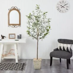 75” Olive Artificial Tree In Country White Planter 8 75” Olive Artificial Tree In Country White Planter -Artificial Flowers Sale artificial 75 olive artificial tree in country white planter nearly natural 859023