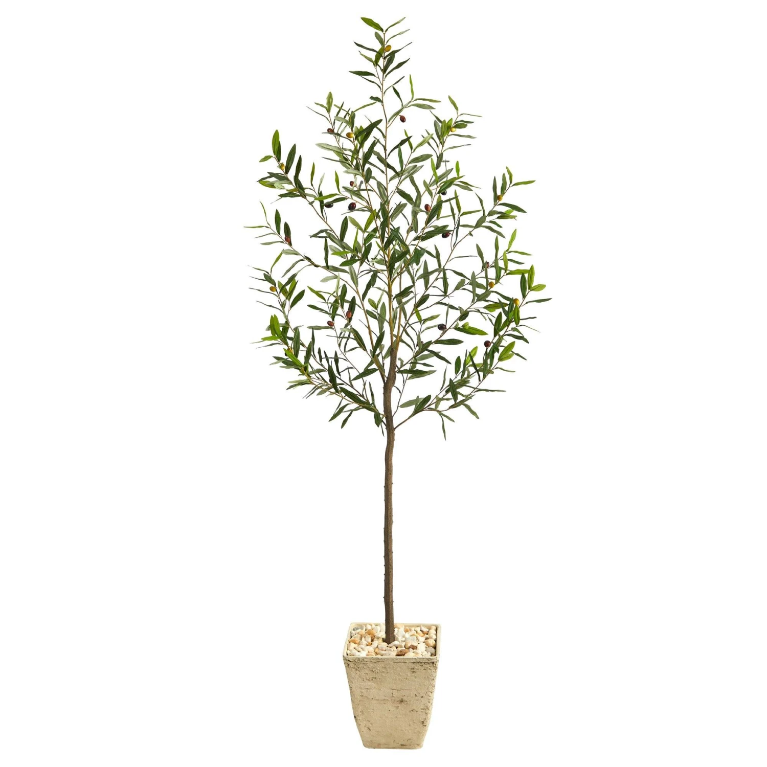 75” Olive Artificial Tree In Country White Planter 3 75” Olive Artificial Tree In Country White Planter