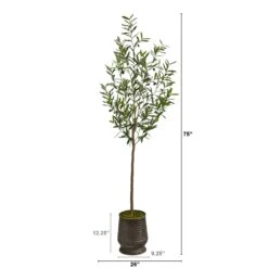 75” Olive Artificial Tree In Ribbed Metal Planter -Artificial Flowers Sale artificial 75 olive artificial tree in ribbed metal planter nearly natural 679047