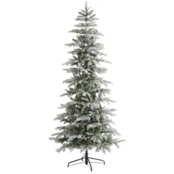 7.5’ Slim Flocked Nova Scotia Spruce Artificial Christmas Tree With 450 Warm White LED Lights And 909 Bendable Branches -Artificial Flowers Sale artificial 75 slim flocked nova scotia spruce artificial christmas tree with 450 warm white led lights and 90 nearly natural 318568