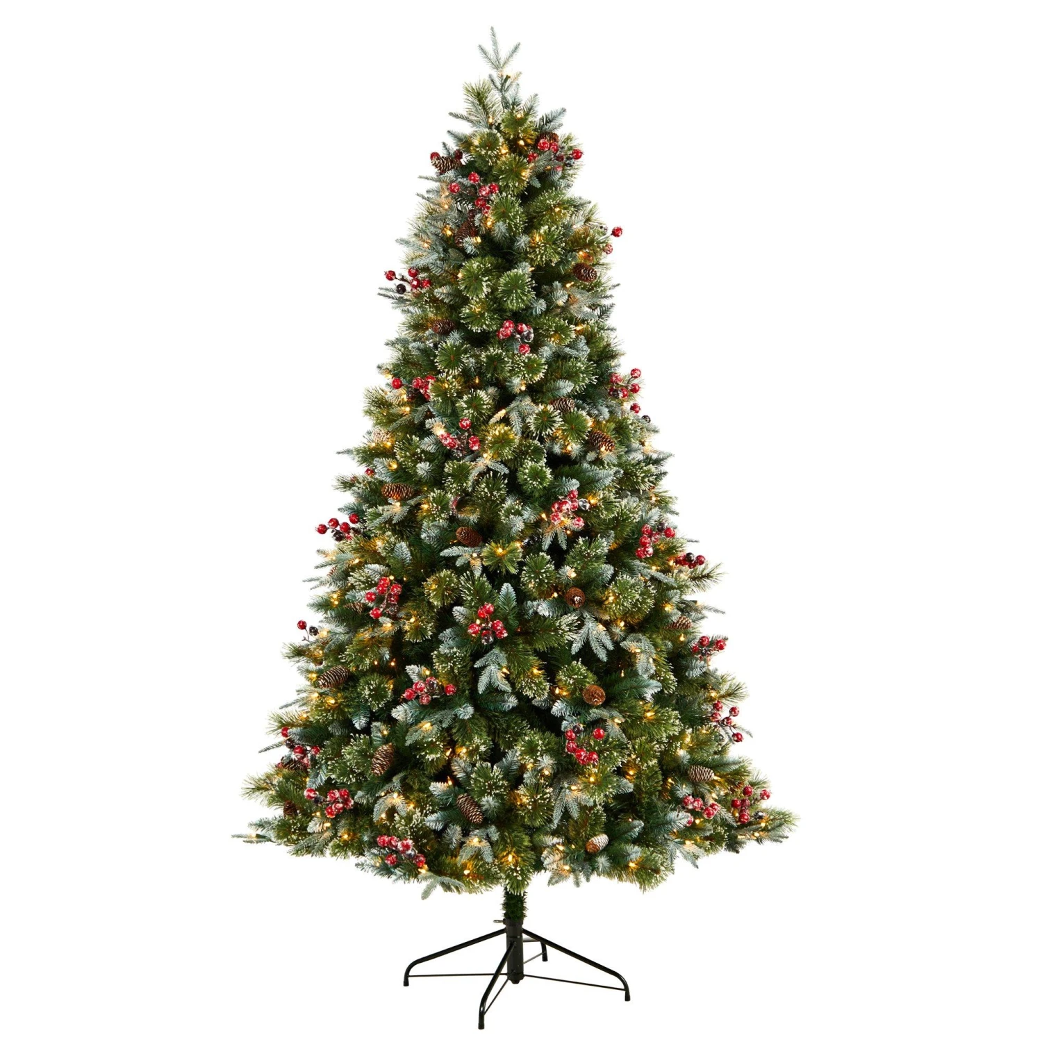 7.5' Snow Tipped Aspen Spruce Pre-Lit Tree With 450 LED Lights, Berriesand Pinecones 3 7.5' Snow Tipped Aspen Spruce Pre-Lit Tree With 450 LED Lights, Berriesand Pinecones