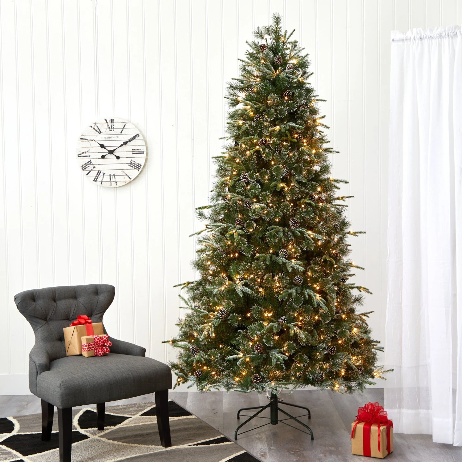 7.5’ Snowed Tipped Clermont Mixed Pine Artificial Christmas Tree With 600 Clear LED Lights, Pine Cones And 1784 Bendable Branches 8 7.5’ Snowed Tipped Clermont Mixed Pine Artificial Christmas Tree With 600 Clear LED Lights, Pine Cones And 1784 Bendable Branches - Image 6