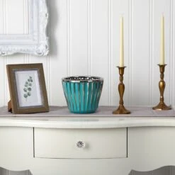 7.5” Turquoise Vase With Silver Trimming -Artificial Flowers Sale artificial 75 turquoise vase with silver trimming nearly natural 180569