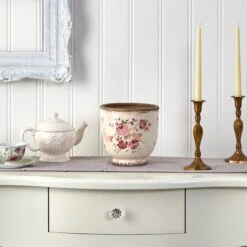 7.5” Tuscan Ceramic Floral Print Planter -Artificial Flowers Sale artificial 75 tuscan ceramic floral print planter nearly natural 529641