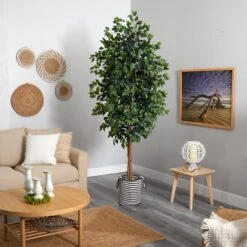 8’ Ficus Artificial Tree In Handmade Black And White Natural Jute And Cotton Planter -Artificial Flowers Sale artificial 8 ficus artificial tree in handmade black and white natural jute and cotton planter nearly natural 304601