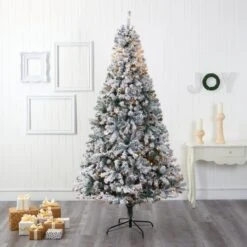 8' Flocked Rock Springs Spruce Artificial Christmas Tree With 500 Clear LED Lights And 1186 Bendbable Branches -Artificial Flowers Sale artificial 8 flocked rock springs spruce artificial christmas tree with 500 clear led lights and 1186 bendbable branches nearly natural 337118