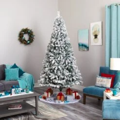 8' Flocked Rock Springs Spruce Artificial Christmas Tree With 500 Clear LED Lights And 1186 Bendbable Branches -Artificial Flowers Sale artificial 8 flocked rock springs spruce artificial christmas tree with 500 clear led lights and 1186 bendbable branches nearly natural 838751