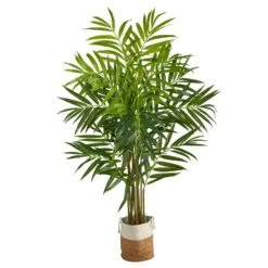 8’ King Palm Artificial Tree With 12 Bendable Branches In Handmade Natural Jute And Cotton Planter