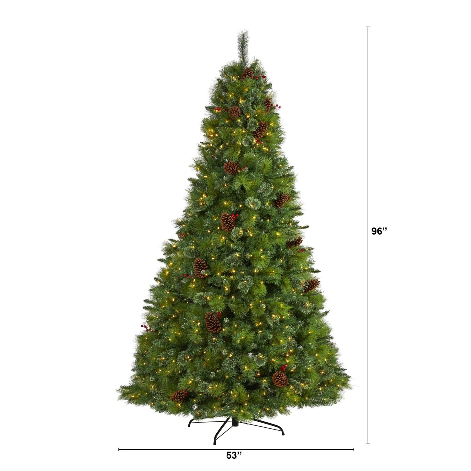 8’ Montana Mixed Pine Artificial Christmas Tree With Pine Cones, Berries And 700 Clear LED Lights 4 8’ Montana Mixed Pine Artificial Christmas Tree With Pine Cones, Berries And 700 Clear LED Lights - Image 2