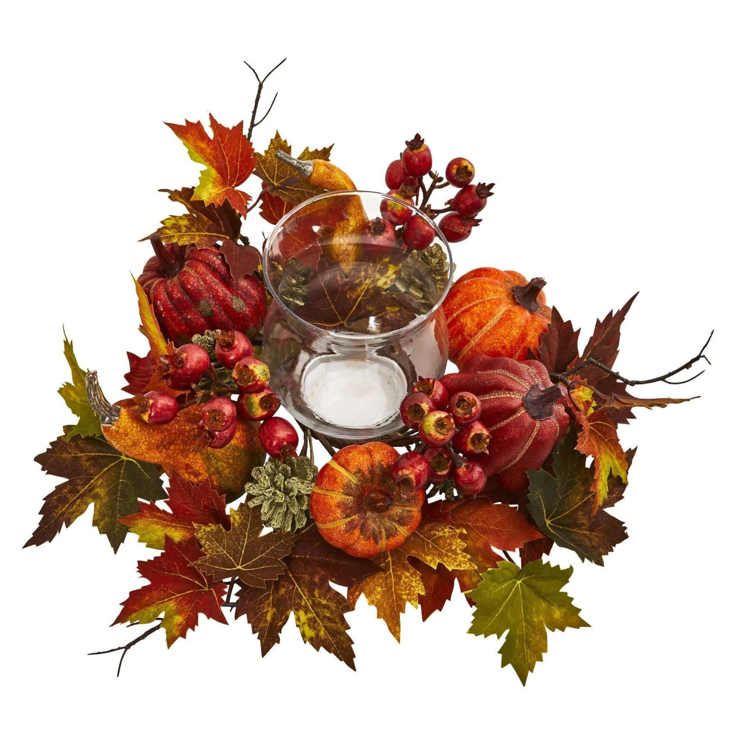 8" Pumpkin, Gourd, Berry And Maple Leaf Artificial Arrangement Candelabrum" 4 8" Pumpkin, Gourd, Berry And Maple Leaf Artificial Arrangement Candelabrum" - Image 2