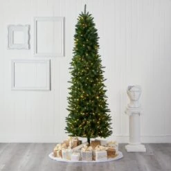 8’ Slim Green Mountain Pine Artificial Christmas Tree With 400 Clear LED Lights -Artificial Flowers Sale artificial 8 slim green mountain pine artificial christmas tree with 400 clear led lights nearly natural 189239