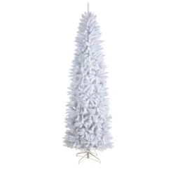 8’ Slim White Artificial Christmas Tree With 400 Warm White LED Lights And 1348 Bendable Branches -Artificial Flowers Sale artificial 8 slim white artificial christmas tree with 400 warm white led lights and 1348 bendable branches nearly natural 841163