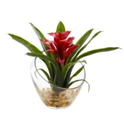 8’’ Tropical Bromeliad In Angled Vase Artificial Arrangement -Artificial Flowers Sale artificial 8 tropical bromeliad in angled vase artificial arrangement nearly natural red 964544