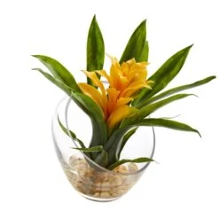 8’’ Tropical Bromeliad In Angled Vase Artificial Arrangement -Artificial Flowers Sale artificial 8 tropical bromeliad in angled vase artificial arrangement nearly natural yellow 973717