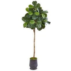 80” Fiddle Leaf Fig Artificial Tree In Ribbed Metal Planter