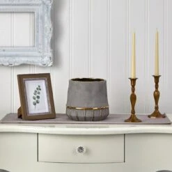 8.5” Regal Stone Decorative Planter With Gold Accents -Artificial Flowers Sale artificial 85 regal stone decorative planter with gold accents nearly natural 136437