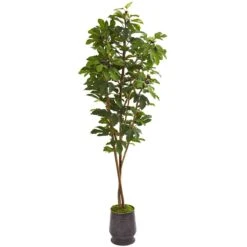 88” Fig Artificial Tree In Ribbed Metal Planter