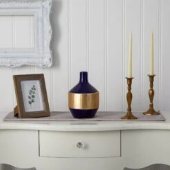 9” Lux Blue Ceramic Vase With Gold Band -Artificial Flowers Sale artificial 9 lux blue ceramic vase with gold band nearly natural 581511