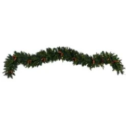 9' Mixed Pines And Pinecones Extra Wide Garland With 286 Branches And 70 Warm White LED Lights