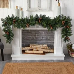 9' Mixed Pines And Pinecones Extra Wide Garland With 286 Branches And 70 Warm White LED Lights -Artificial Flowers Sale artificial 9 mixed pines and pinecones extra wide garland with 286 branches and 70 warm white led lights nearly natural 641936