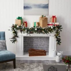 9’ Ornament And Pinecone Artificial Christmas Garland With 50 Clear LED Lights -Artificial Flowers Sale artificial 9 ornament and pinecone artificial christmas garland with 50 clear led lights nearly natural 235294