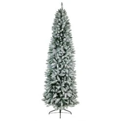 9’ Slim Flocked Montreal Fir Artificial Christmas Tree -Artificial Flowers Sale artificial 9 slim flocked montreal fir tree with 600 warm white led lights and 1860 bendable branches nearly natural 437098