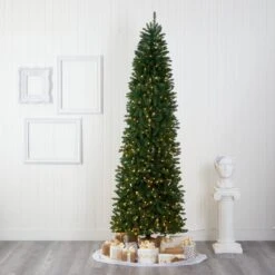 9’ Slim Green Mountain Pine Artificial Christmas Tree With 600 Clear LED Lights -Artificial Flowers Sale artificial 9 slim green mountain pine artificial christmas tree with 600 clear led lights nearly natural 684741