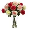 Assorted Blooming Roses W/Vase -Artificial Flowers Sale artificial assorted blooming roses wvase nearly natural assorted pastels 889780