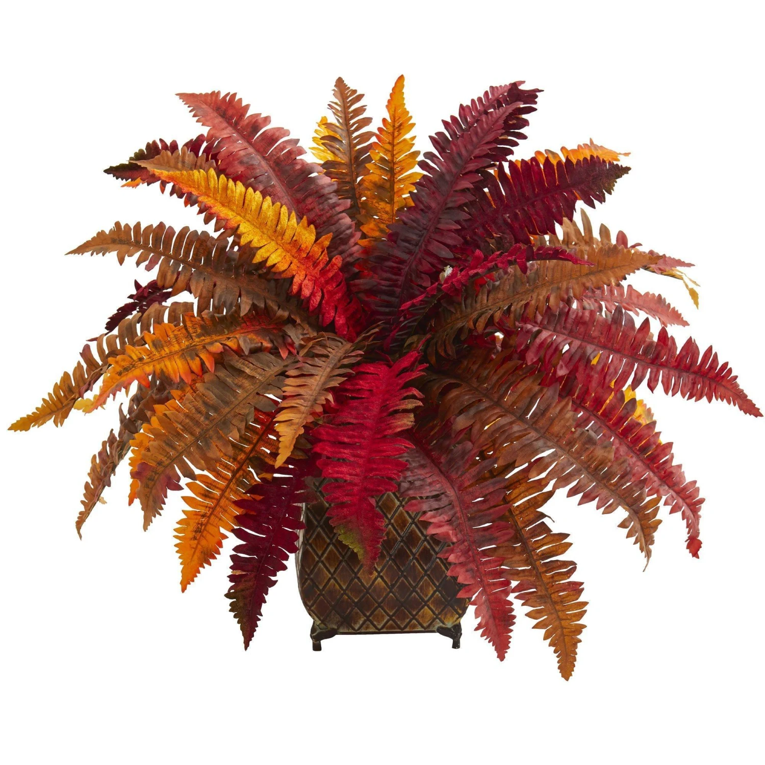 Autumn Boston Fern Artificial Plant In Metal Planter 3 Autumn Boston Fern Artificial Plant In Metal Planter