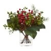 Berry, Pine And Boxwood Artificial Arrangement -Artificial Flowers Sale artificial berry pine and boxwood artificial arrangement nearly natural 566074