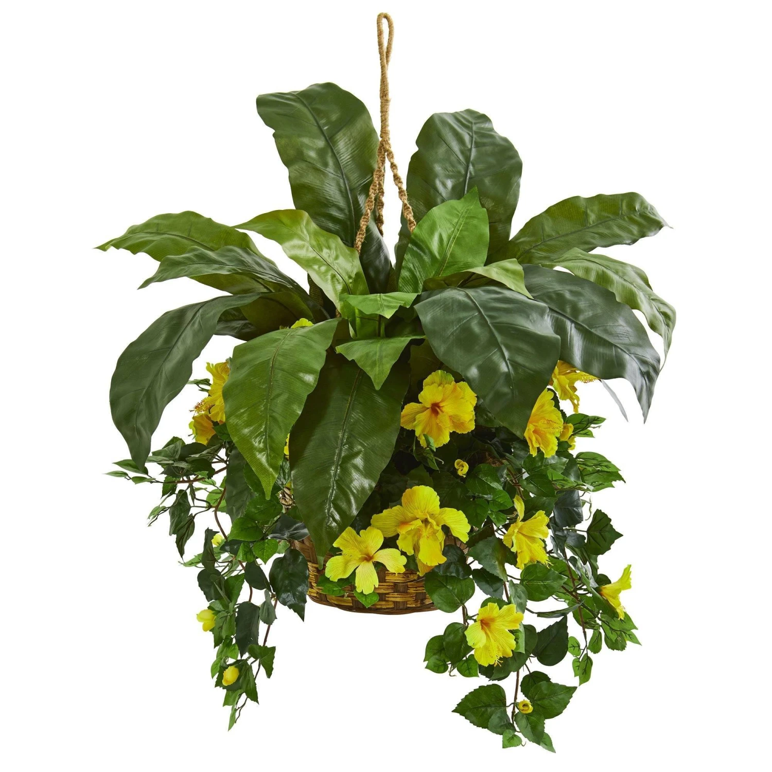 Birds Nest & Hibiscus Artificial Plant Hanging Basket 3 Birds Nest & Hibiscus Artificial Plant Hanging Basket