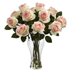 Blooming Roses W/Vase -Artificial Flowers Sale artificial blooming roses wvase nearly natural light pink 481997