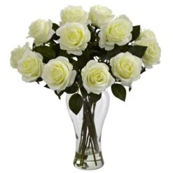 Blooming Roses W/Vase -Artificial Flowers Sale artificial blooming roses wvase nearly natural white 498792