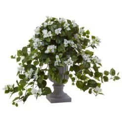 Bougainvillea With Decorative Urn -Artificial Flowers Sale artificial bougainvillea with decorative urn nearly natural white 496545
