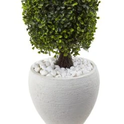 Boxwood Topiary With White Planter UV Resistant (Indoor/Outdoor) -Artificial Flowers Sale artificial boxwood topiary with white planter uv resistant indooroutdoor nearly natural 635220